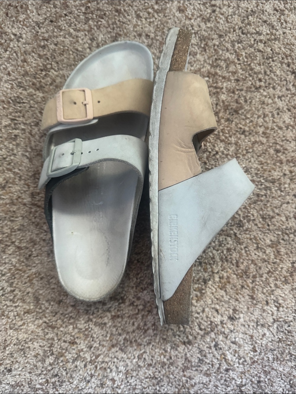 Birkenstock sandals size 40. Leather and suede in navy, sea foam and beige. - Picture 6 of 6